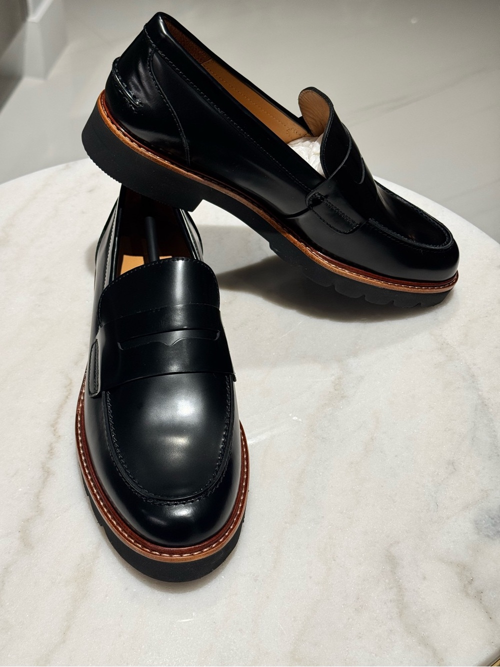 Coach Black Leather Penny Loafers Lug Sole Made in Spain Size 8.5B / EU 39 - Picture 2 of 10